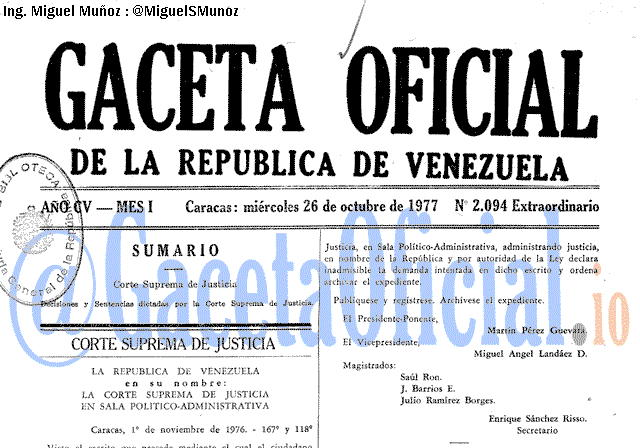 Gaceta Oficial 2094 del 26 Octubre 1977