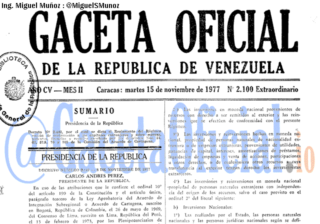 Gaceta Oficial 2100 del 15 Noviembre 1977