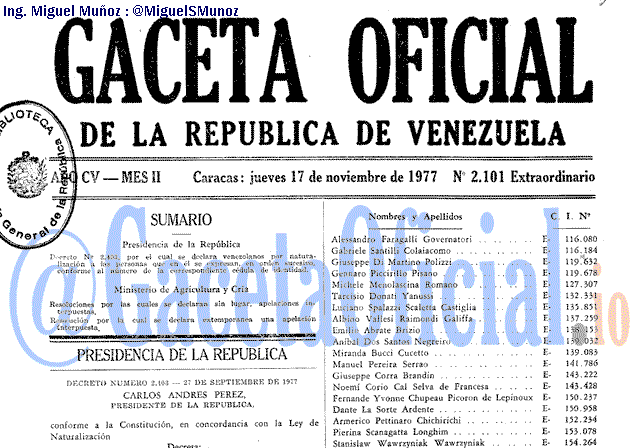 Gaceta Oficial 2101 del 17 Noviembre 1977