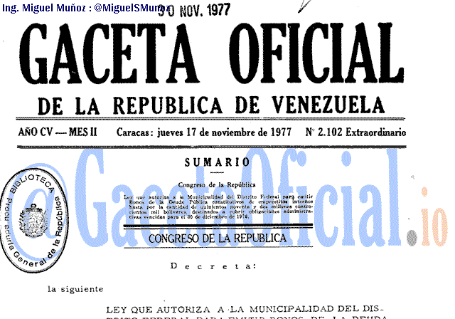 Gaceta Oficial 2102 del 17 Noviembre 1977