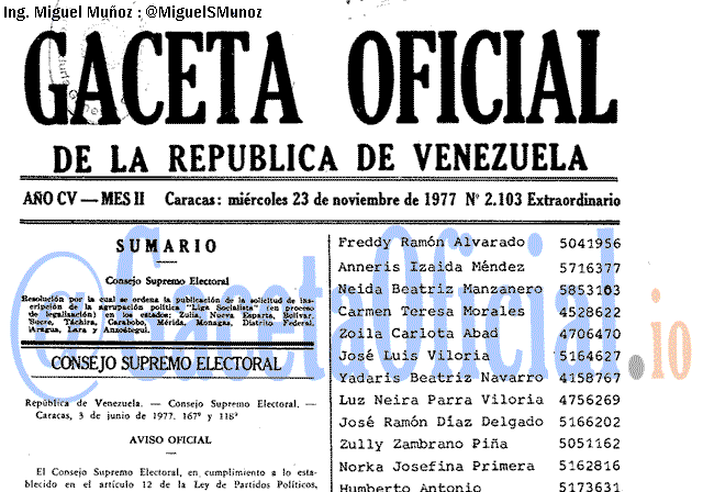 Gaceta Oficial 2103 del 23 Noviembre 1977