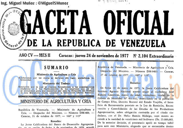 Gaceta Oficial 2104 del 24 Noviembre 1977