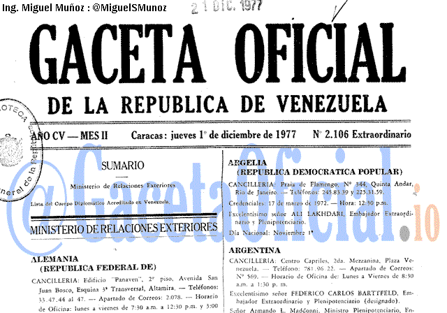 Gaceta Oficial 2106 del 1 Diciembre 1977