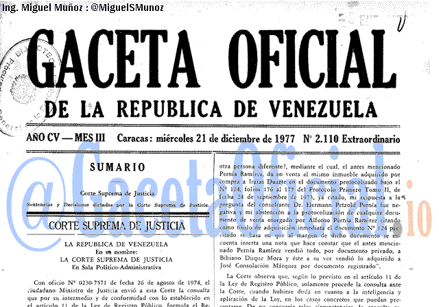 Gaceta Oficial 2110 del 21 Diciembre 1977