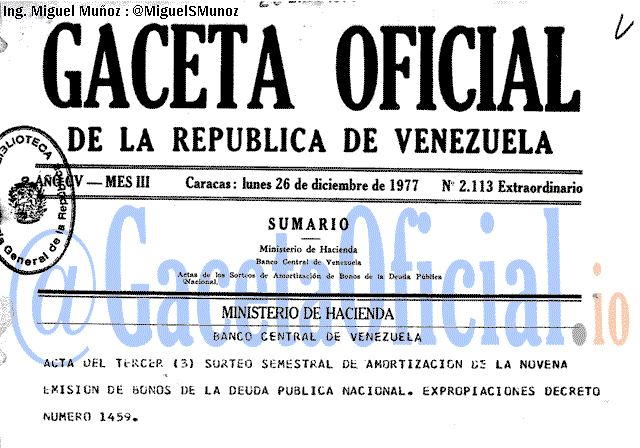 Gaceta Oficial 2113 del 26 Diciembre 1977