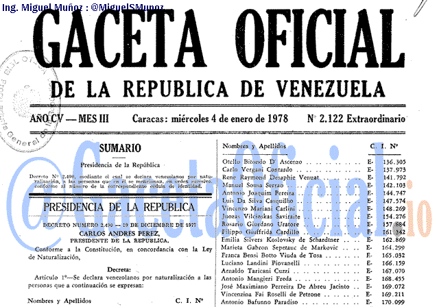 Gaceta Oficial 2122 del 4 Enero 1978
