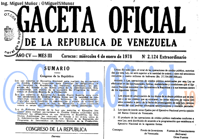 Gaceta Oficial 2124 del 4 Enero 1978