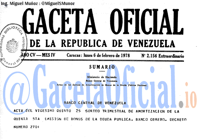 Gaceta Oficial 2156 del 6 Febrero 1978