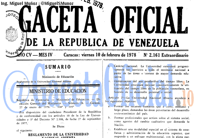 Gaceta Oficial 2161 del 10 Febrero 1978