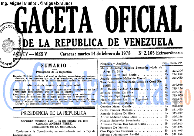 Gaceta Oficial 2165 del 14 Febrero 1978