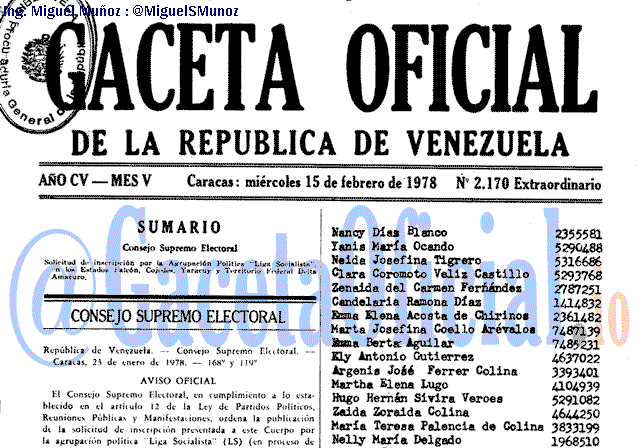 Gaceta Oficial 2170 del 15 Febrero 1978