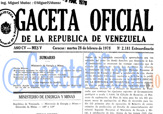 Gaceta Oficial 2181 del 28 Febrero 1978