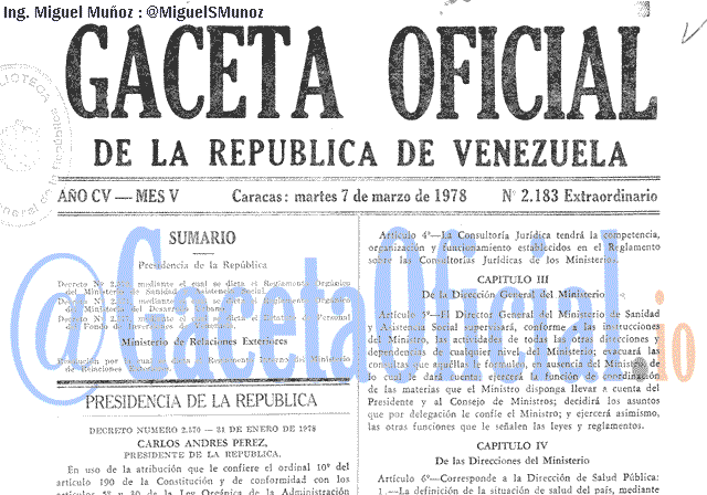 Gaceta Oficial 2183 del 7 Marzo 1978