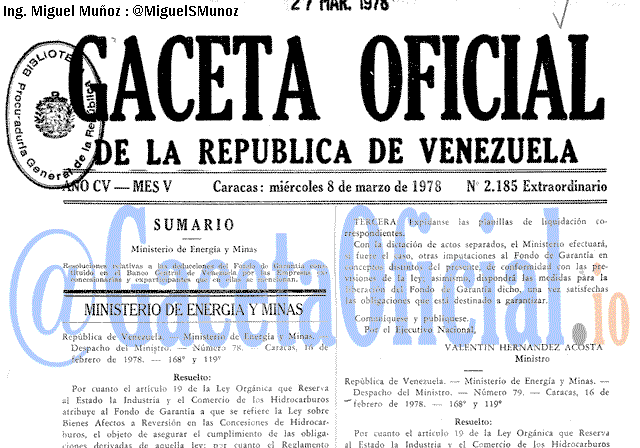 Gaceta Oficial 2185 del 8 Marzo 1978