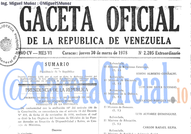 Gaceta Oficial 2205 del 30 Marzo 1978