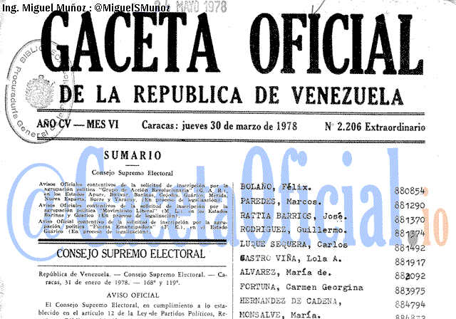 Gaceta Oficial 2206 del 30 Marzo 1978