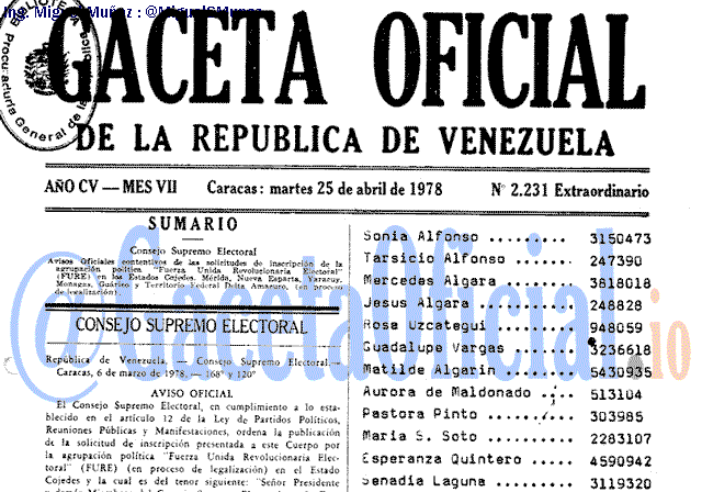 Gaceta Oficial 2231 del 25 Abril 1978