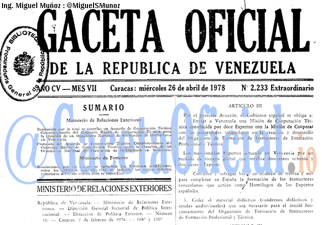 Gaceta Oficial 2233 del 26 Abril 1978