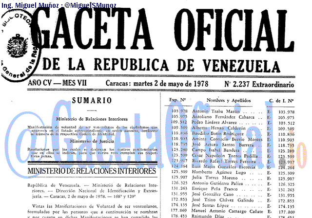 Gaceta Oficial 2237 del 2 Mayo 1978