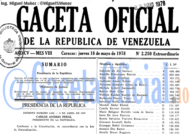 Gaceta Oficial 2250 del 18 Mayo 1978