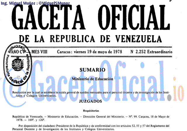 Gaceta Oficial 2252 del 19 Mayo 1978