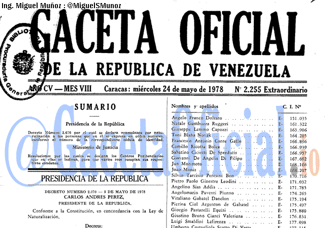 Gaceta Oficial 2255 del 24 Mayo 1978