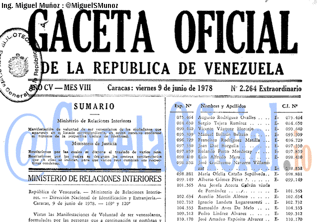 Gaceta Oficial 2264 del 9 Junio 1978