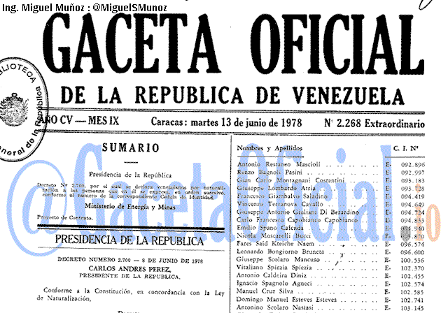 Gaceta Oficial 2268 del 13 Junio 1978