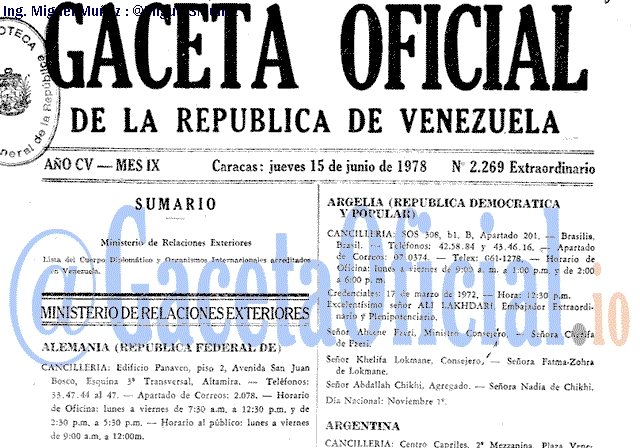 Gaceta Oficial 2269 del 15 Junio 1978