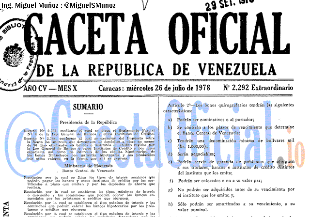Gaceta Oficial 2292 del 26 Julio 1978