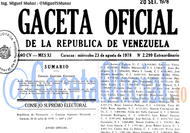 Gaceta Oficial 2299 del 23 Agosto 1978
