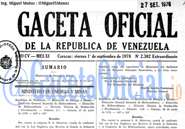 Gaceta Oficial 2302 del 1 Septiembre 1978