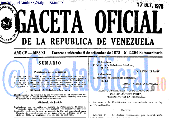 Gaceta Oficial 2304 del 6 Septiembre 1978
