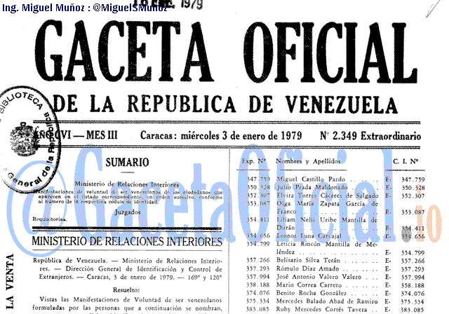 Gaceta Oficial 2349 del 3 Enero 1979
