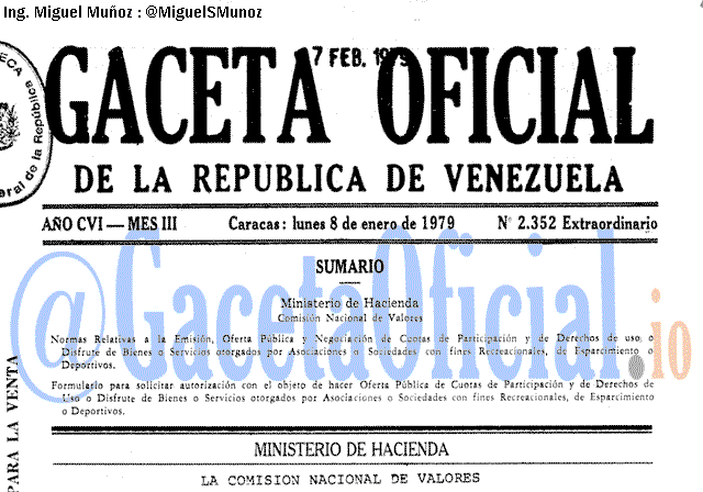 Gaceta Oficial 2352 del 8 Enero 1979