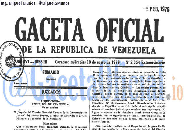 Gaceta Oficial 2354 del 10 Enero 1979