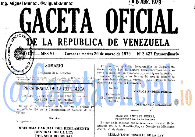 Gaceta Oficial 2427 del 20 Marzo 1979
