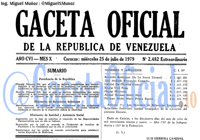 Gaceta Oficial 2482 del 25 Julio 1979