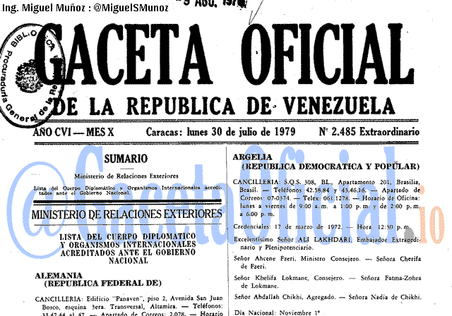 Gaceta Oficial 2485 del 30 Julio 1979