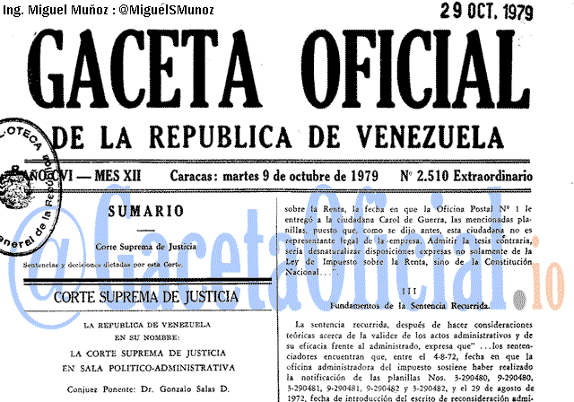 Gaceta Oficial 2510 del 9 Octubre 1979
