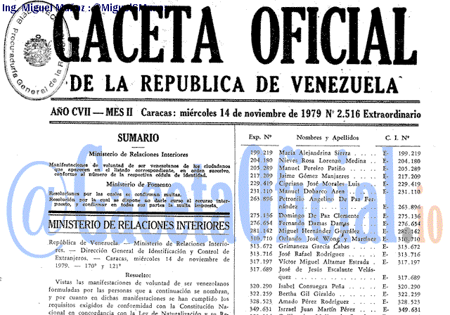Gaceta Oficial 2516 del 14 Noviembre 1979