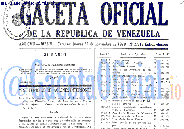 Gaceta Oficial 2517 del 29 Noviembre 1979