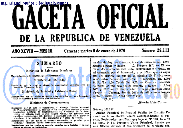 Gaceta Oficial 29113 del 6 Enero 1970