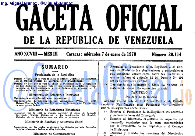Gaceta Oficial 29114 del 7 Enero 1970