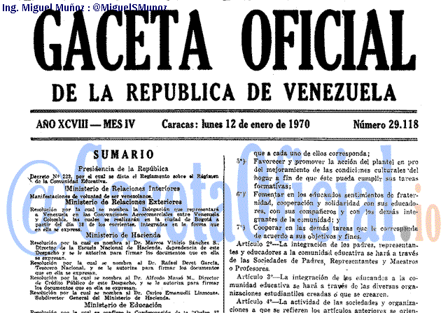 Gaceta Oficial 29118 del 12 Enero 1970
