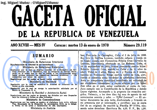 Gaceta Oficial 29119 del 13 Enero 1970