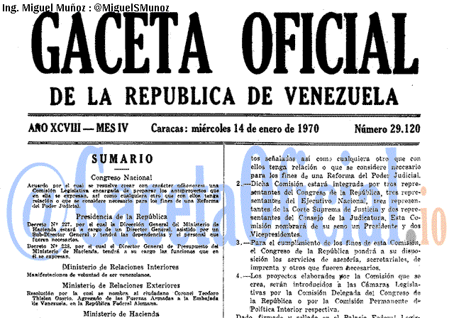 Gaceta Oficial 29120 del 14 Enero 1970
