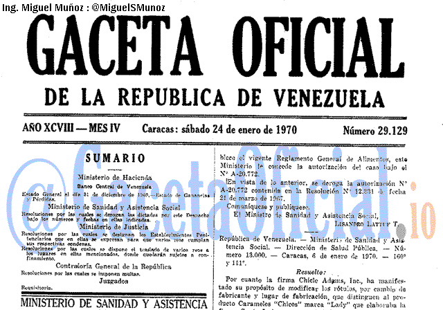Gaceta Oficial 29129 del 24 Enero 1970