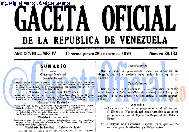 Gaceta Oficial 29133 del 29 Enero 1970