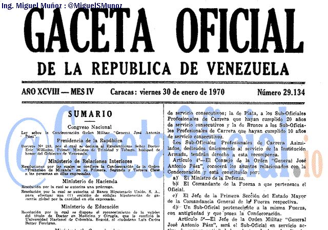 Gaceta Oficial 29134 del 30 Enero 1970